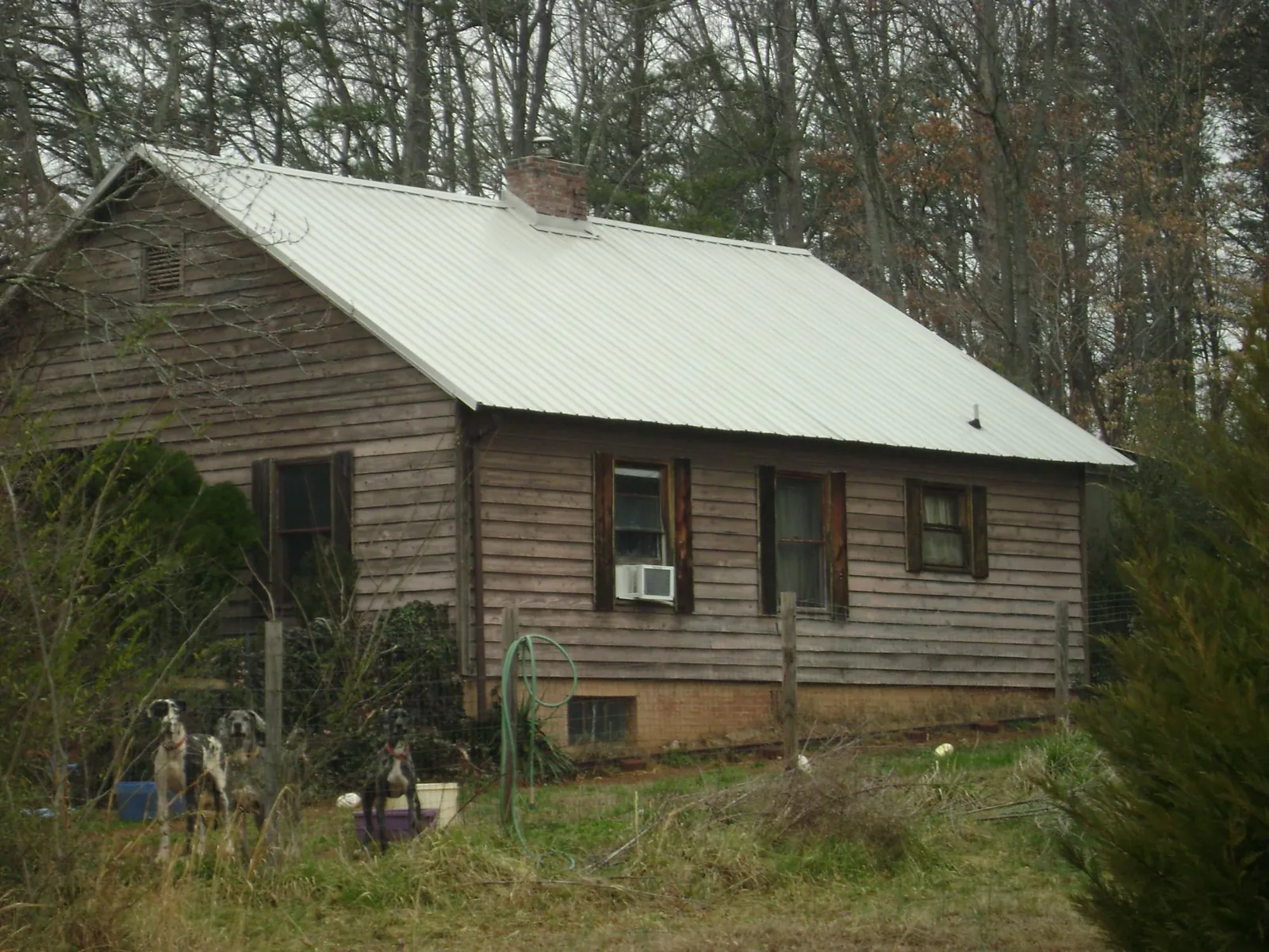White metal roof on an old wood sided farmhouse, from a Asphalt Shingle Roof Repair job in Hillside